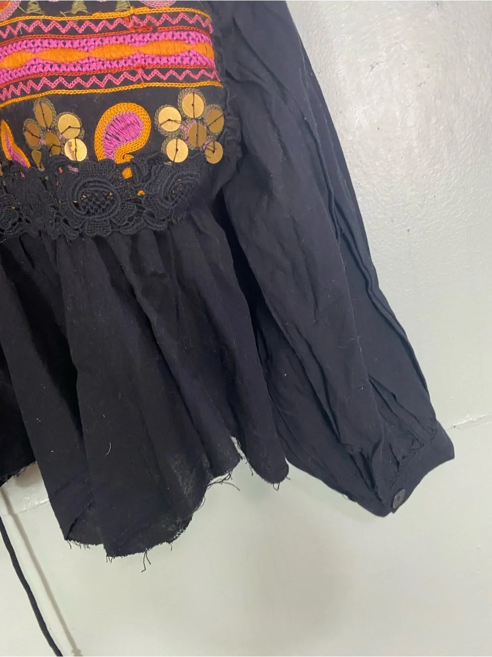 Free‎ People Savannah Bed Jacket Tribal Festival Embroidered XS Black